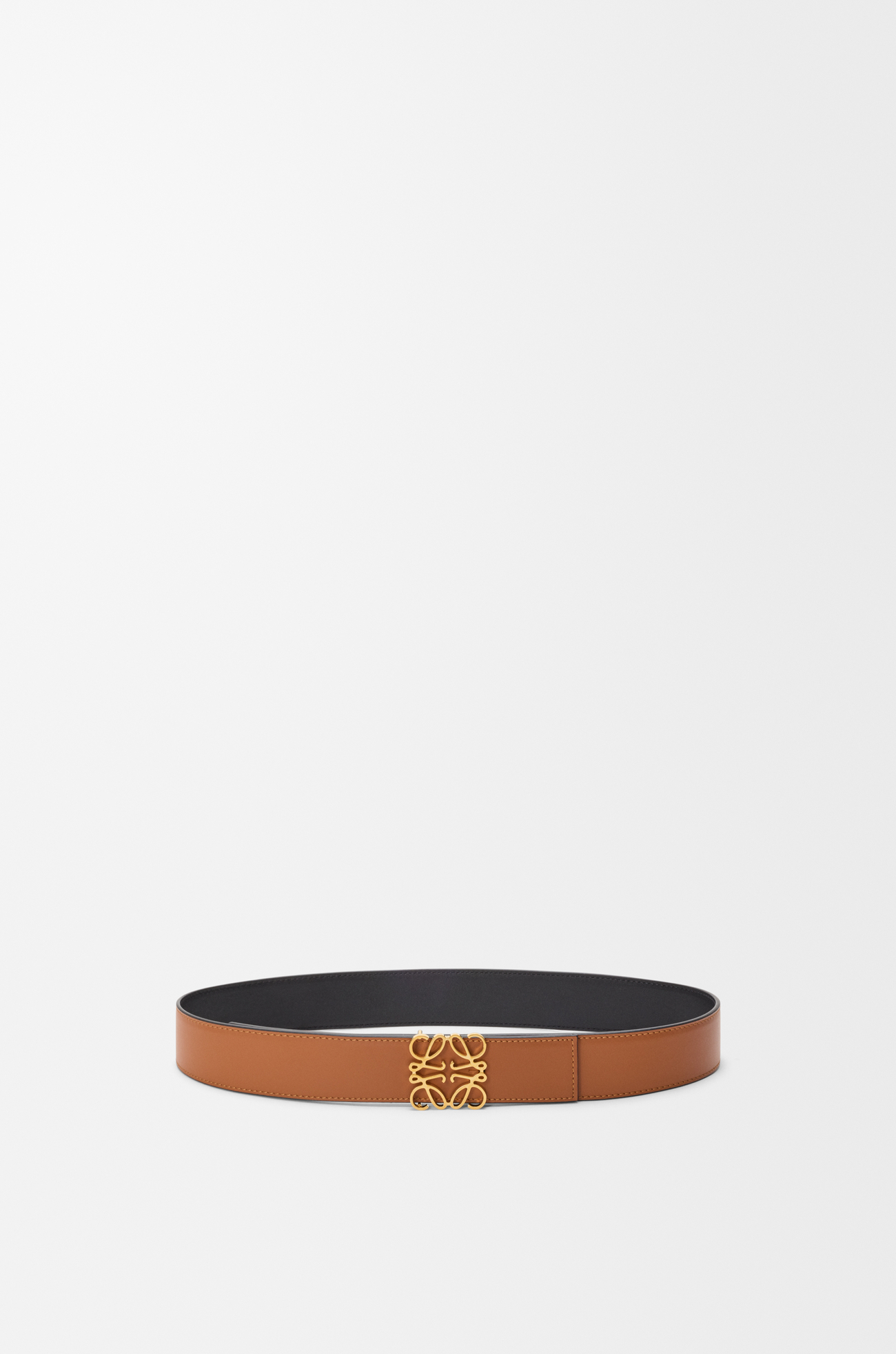 LOEWE 光滑小牛皮 Anagram 雙面腰帶 棕褐色/黑色/金色