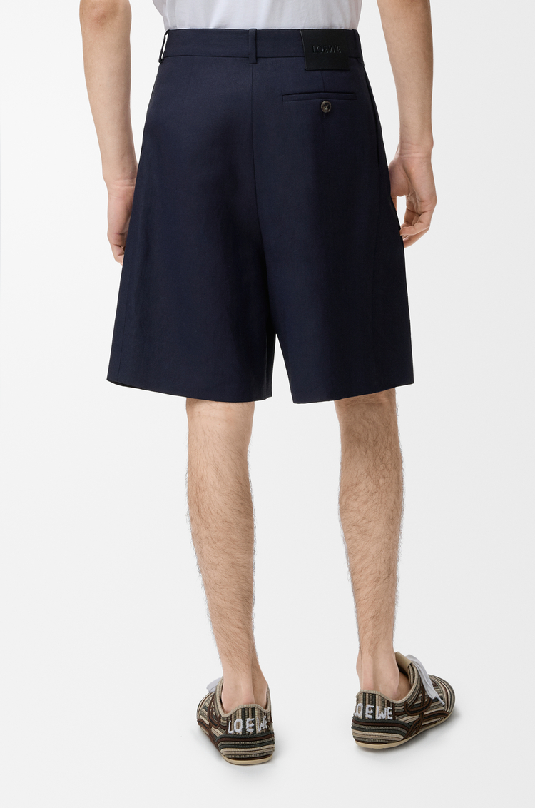 LOEWE Pleated shorts in cotton and linen Navy/Black