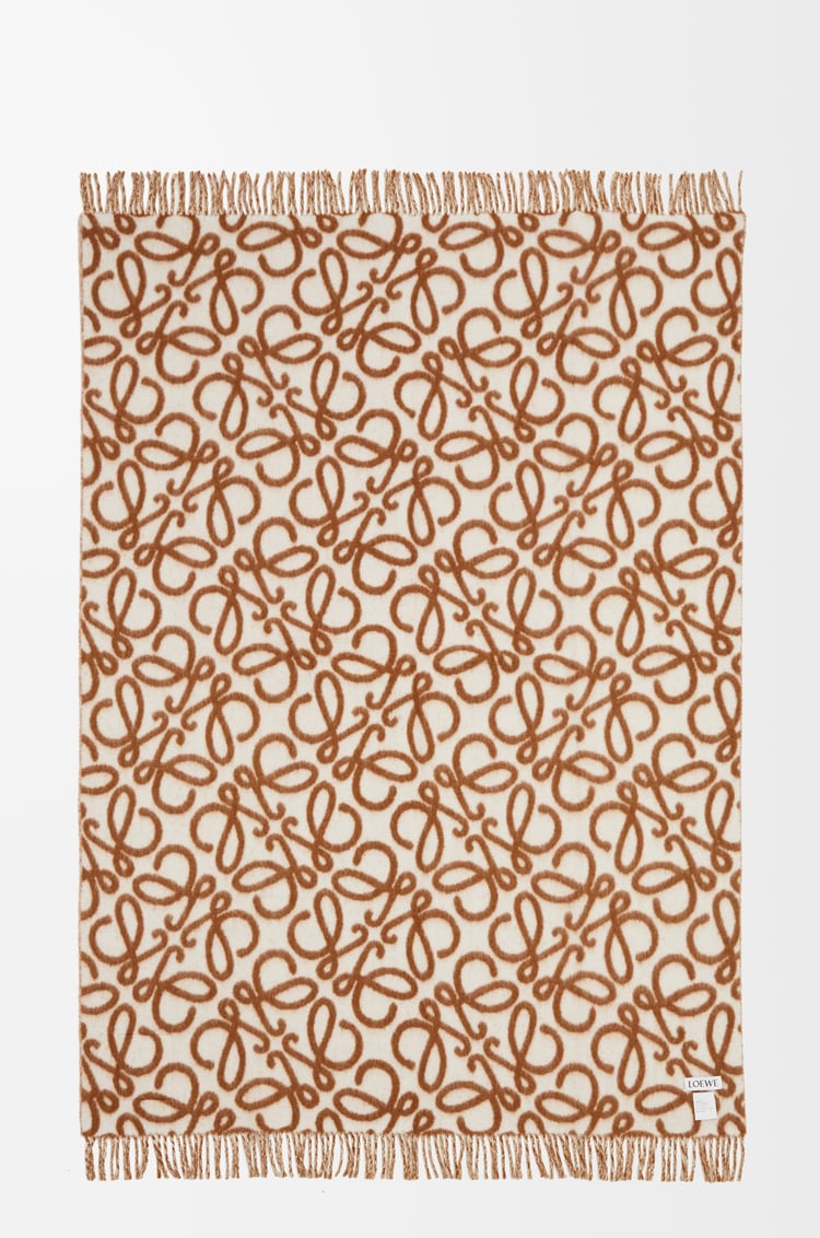 LOEWE Manta Anagram en alpaca y lana Marrón/Blanco
