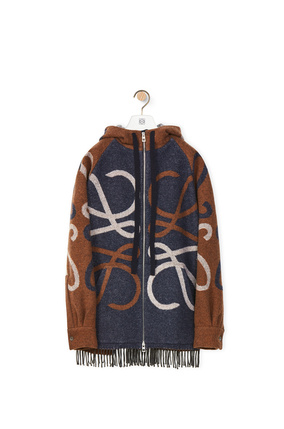 LOEWE Blanket hooded parka in wool and cashmere Navy/Brown plp_rd