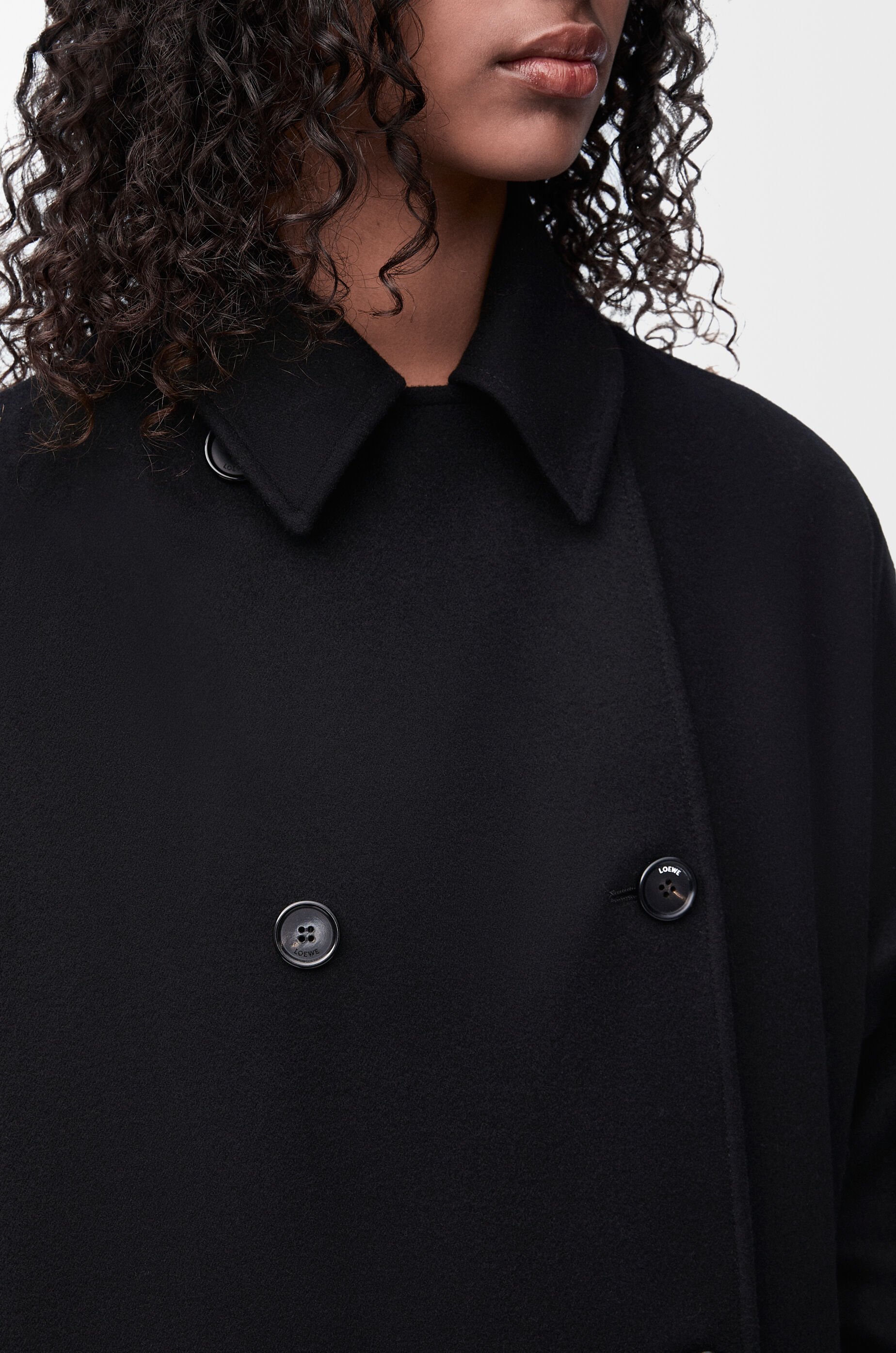 ジャケット Loewe Black wool double-breasted coat LOEWE Long Coat Double-breasted Black Wool and Cashmere Size