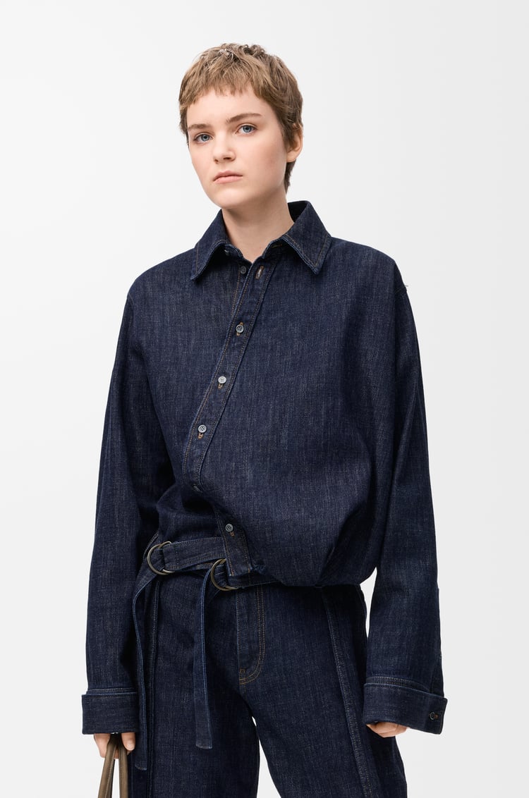 LOEWE Camisa drapeada en denim Azul Índigo