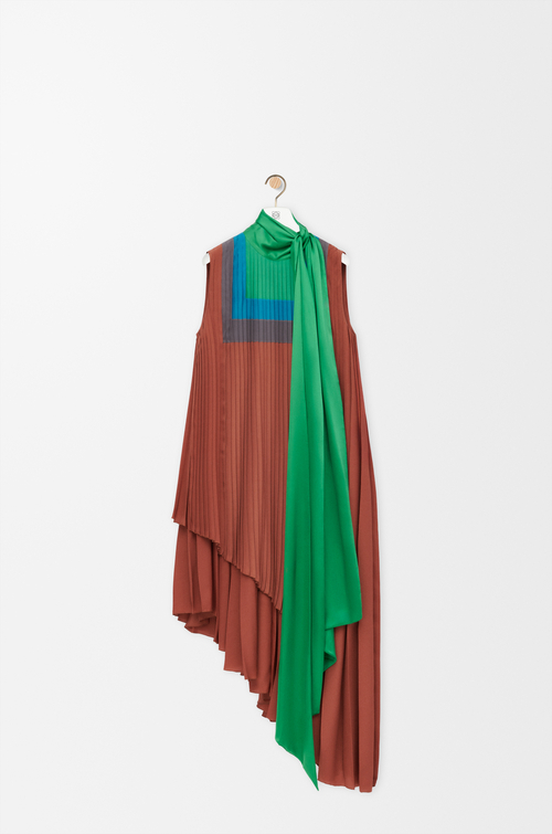LOEWE Robe en crêpe technique Caramel/Vert Vif