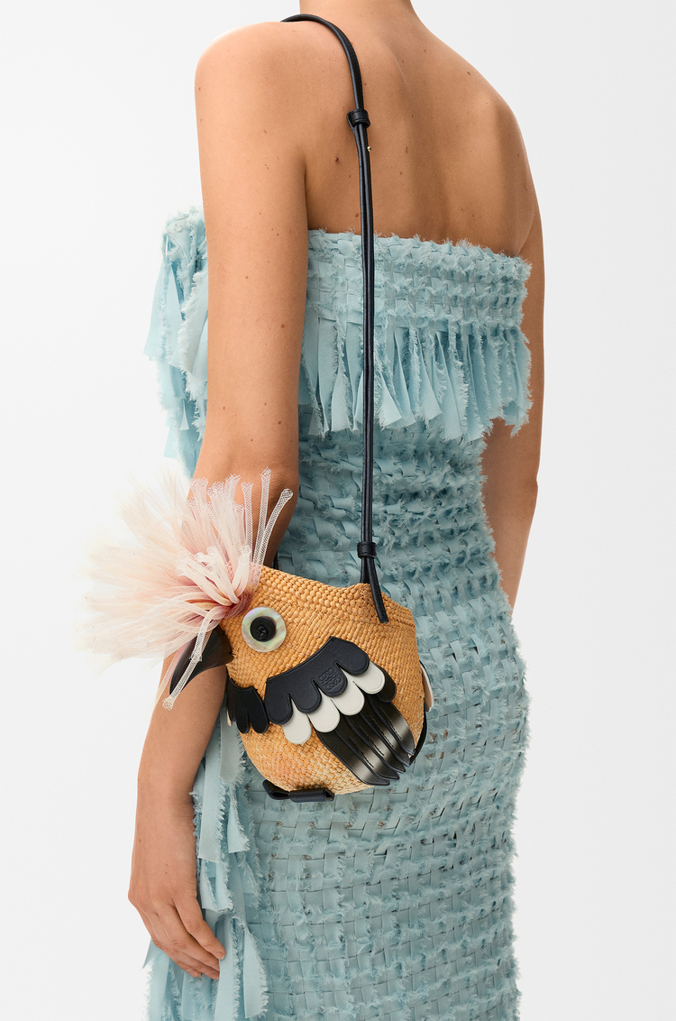 LOEWE Borsa bird in palma Iraca e pelle di vitello Arancione