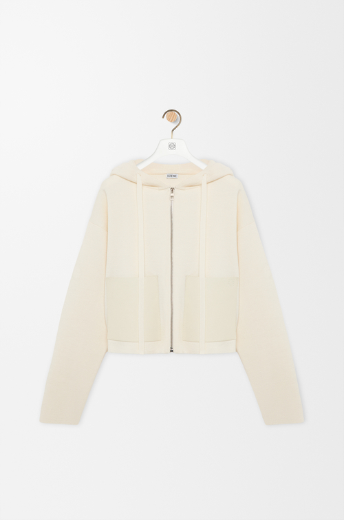 LOEWE Sweatshirt à capuche zippé en laine Blanc