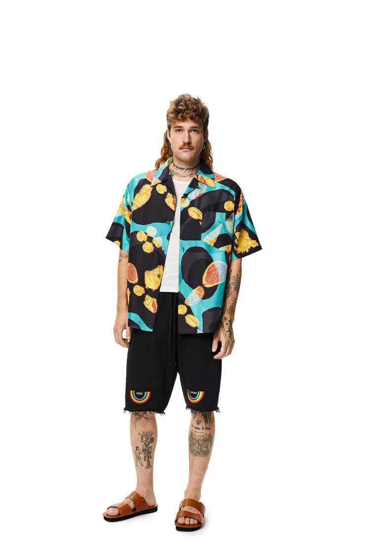 LOEWE Camisa bowling en seda con estampado de conchas Negro/Turquesa pdp_rd