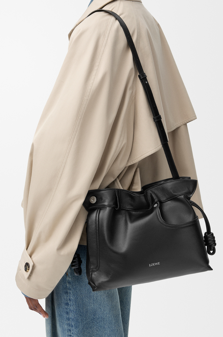 LOEWE Panta medium Flamenco clutch in shiny calfskin Black