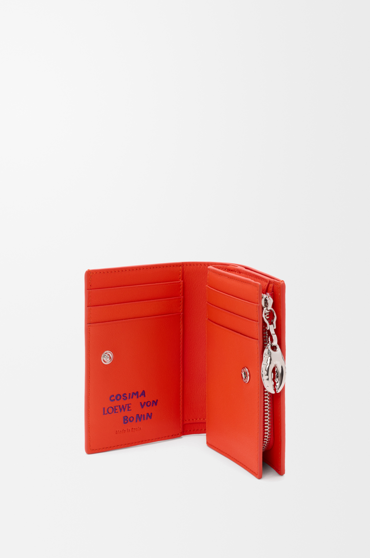 LOEWE Cartera compacta Claw en piel de cordero brillante Naranja Vivo