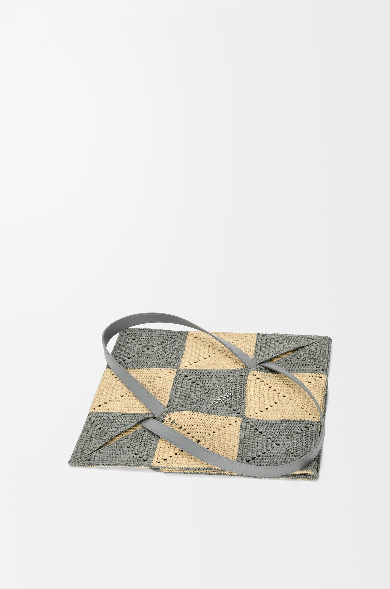 LOEWE XL Puzzle Fold tote in raffia Natural/Grey