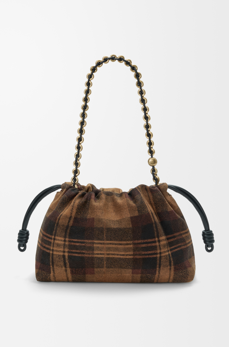 LOEWE Medium Flamenco purse in tartan suede Tan/Black