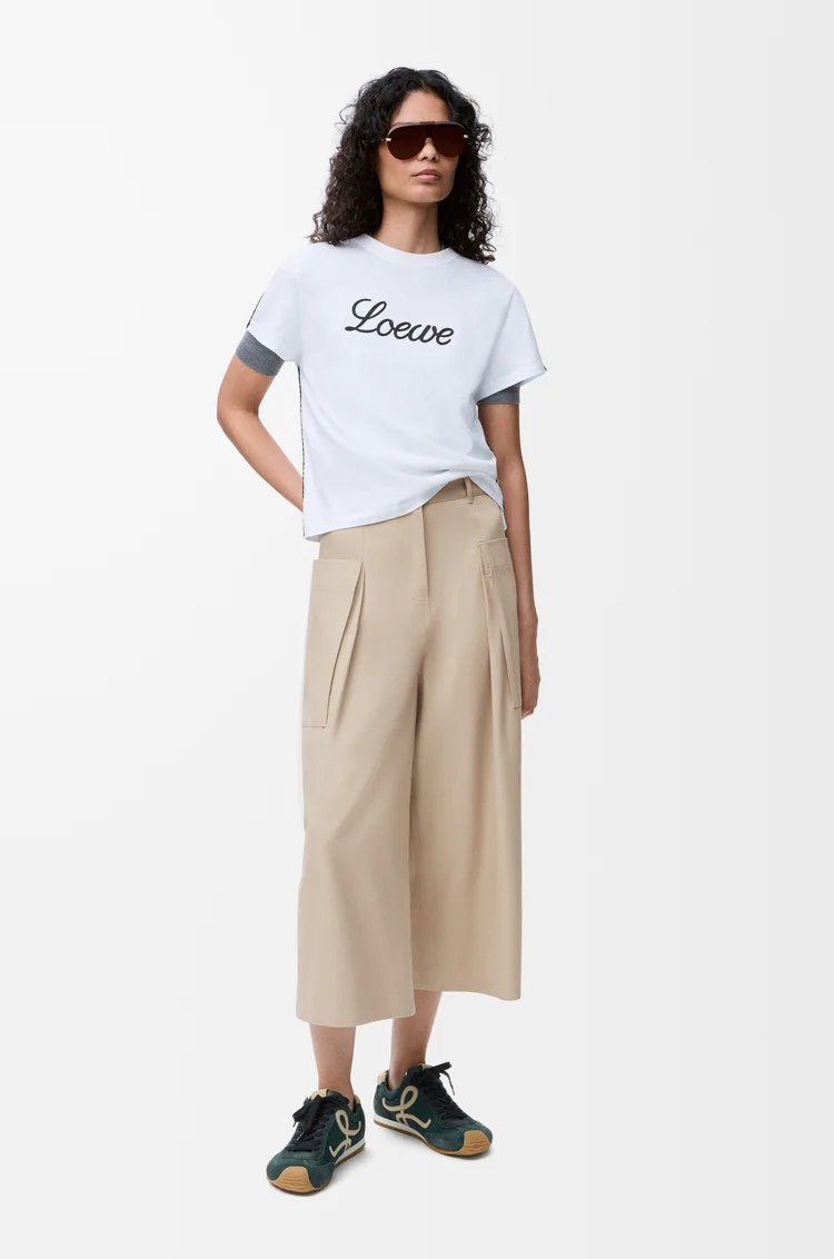 LOEWE Pantaloni crop in cotone e seta Beige
