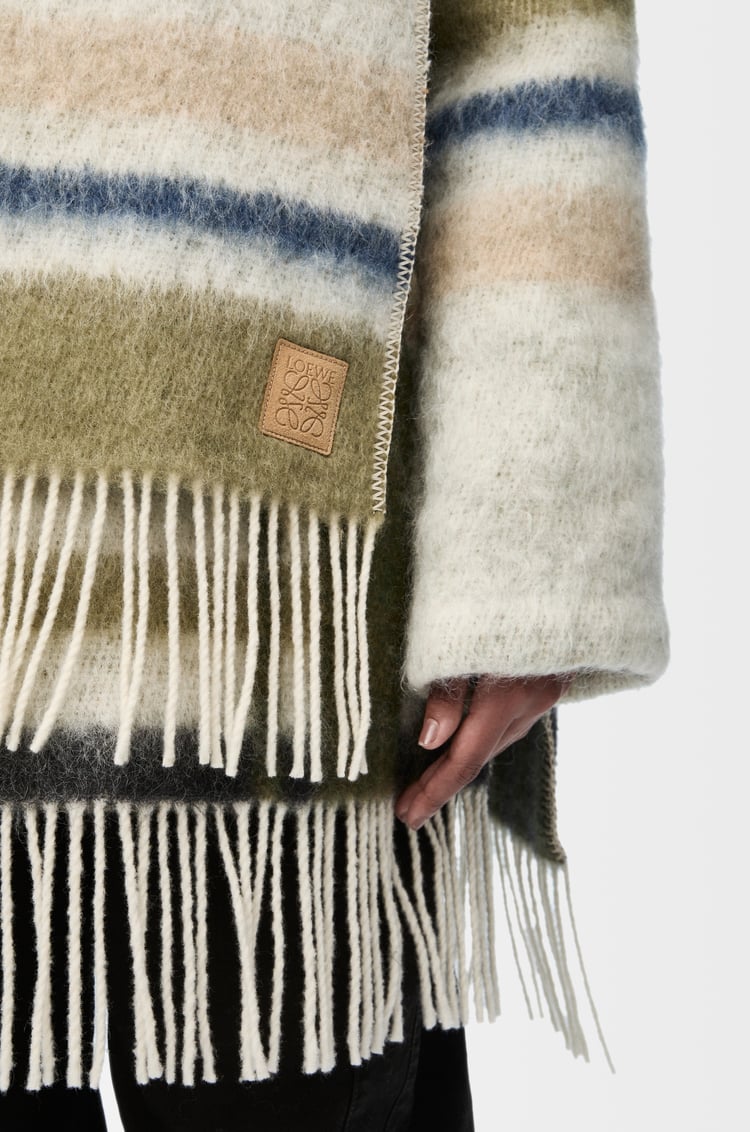 LOEWE Hooded scarf coat in wool and mohair blend White/Black