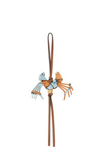 LOEWE Crab charm in calfskin Soft Apricot/Crystal Blue pdp_rd