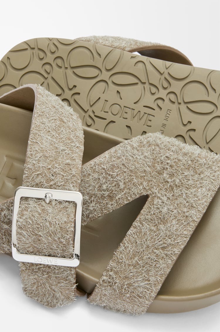 LOEWE Ease Buckle slide in brushed suede Khaki Green