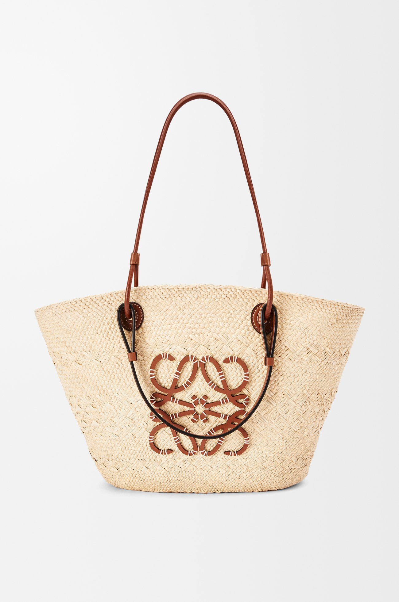 LOEWE Bolso capazo Anagram mediano en palma de iraca y piel de ternera Natural/Bronceado