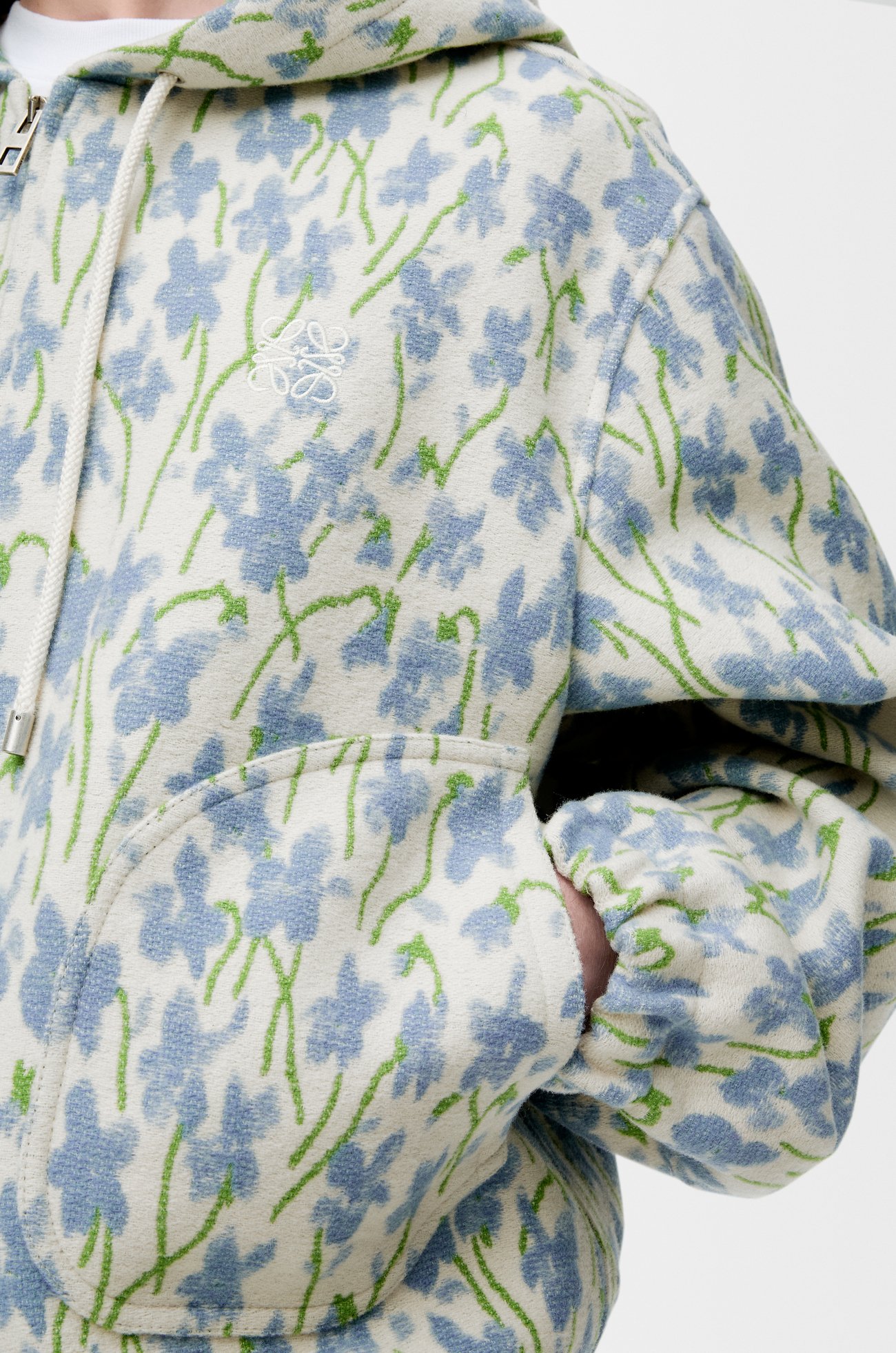 LOEWE Hooded jacket in wool and cotton White/Blue