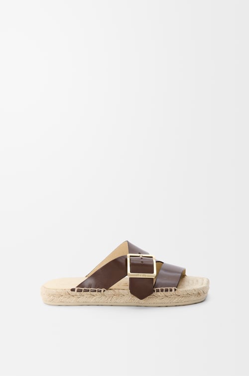 LOEWE Petal espadrille slide in vegetable-tanned calfskin Brown