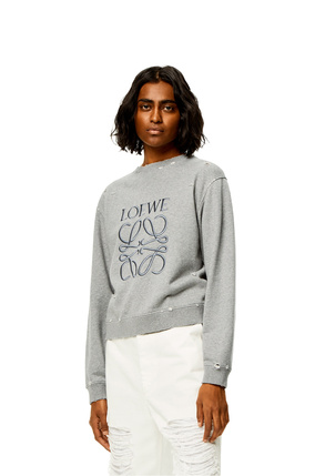 LOEWE Distressed Anagram sweatshirt in cotton Grey Melange