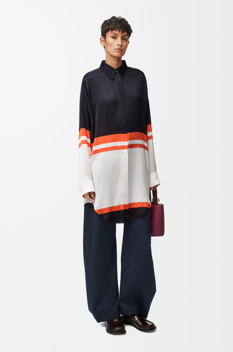 LOEWE Shirt in silk blend Deep Blue / White / Orange