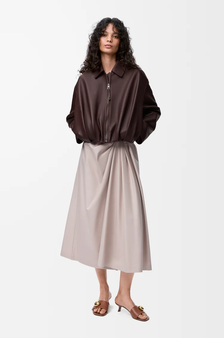 LOEWE Chaqueta drapeada en piel napa de cordero Burdeos