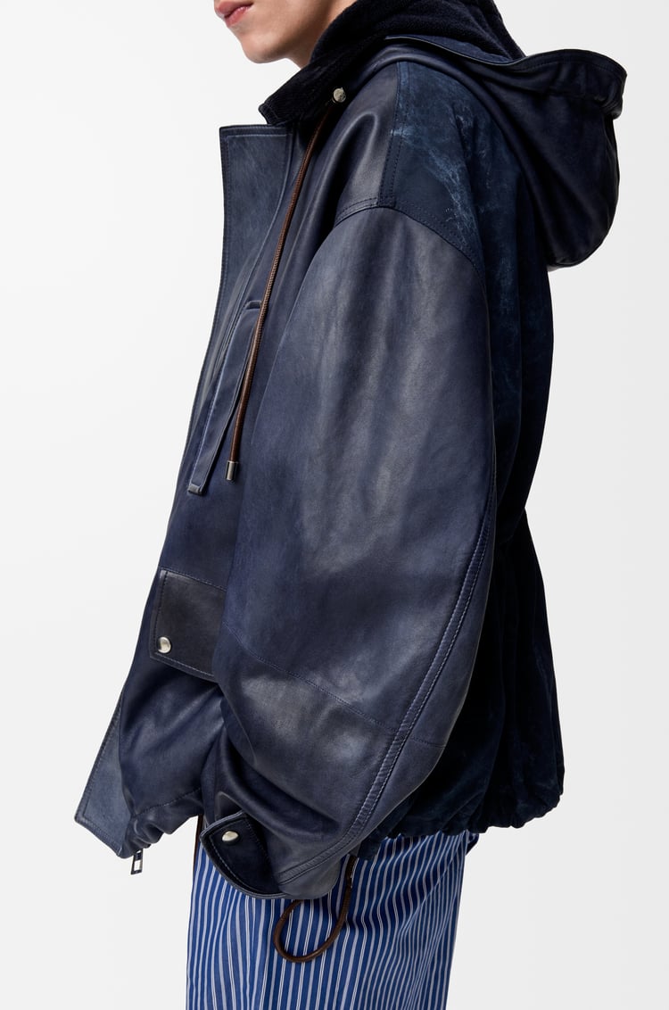 LOEWE Short parka in nappa lambskin and cotton Navy Blue
