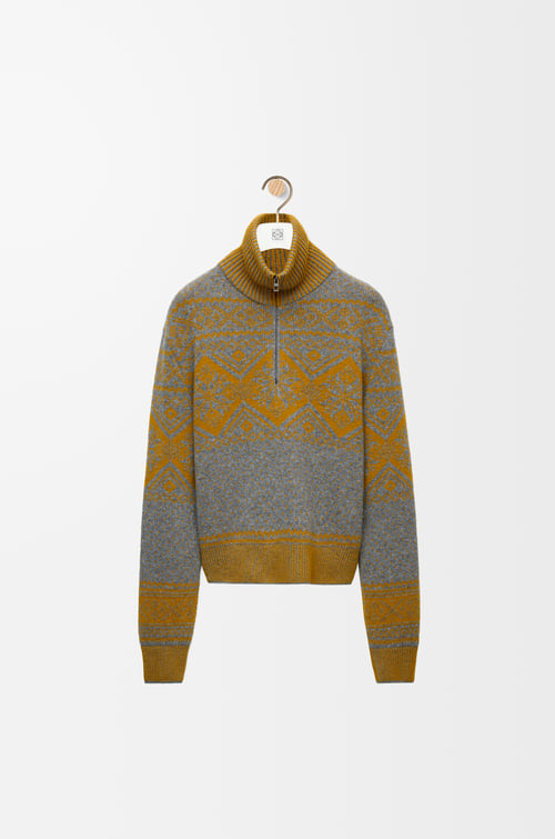 LOEWE Jersey con cremallera en lana y cashmere Gris/Naranja
