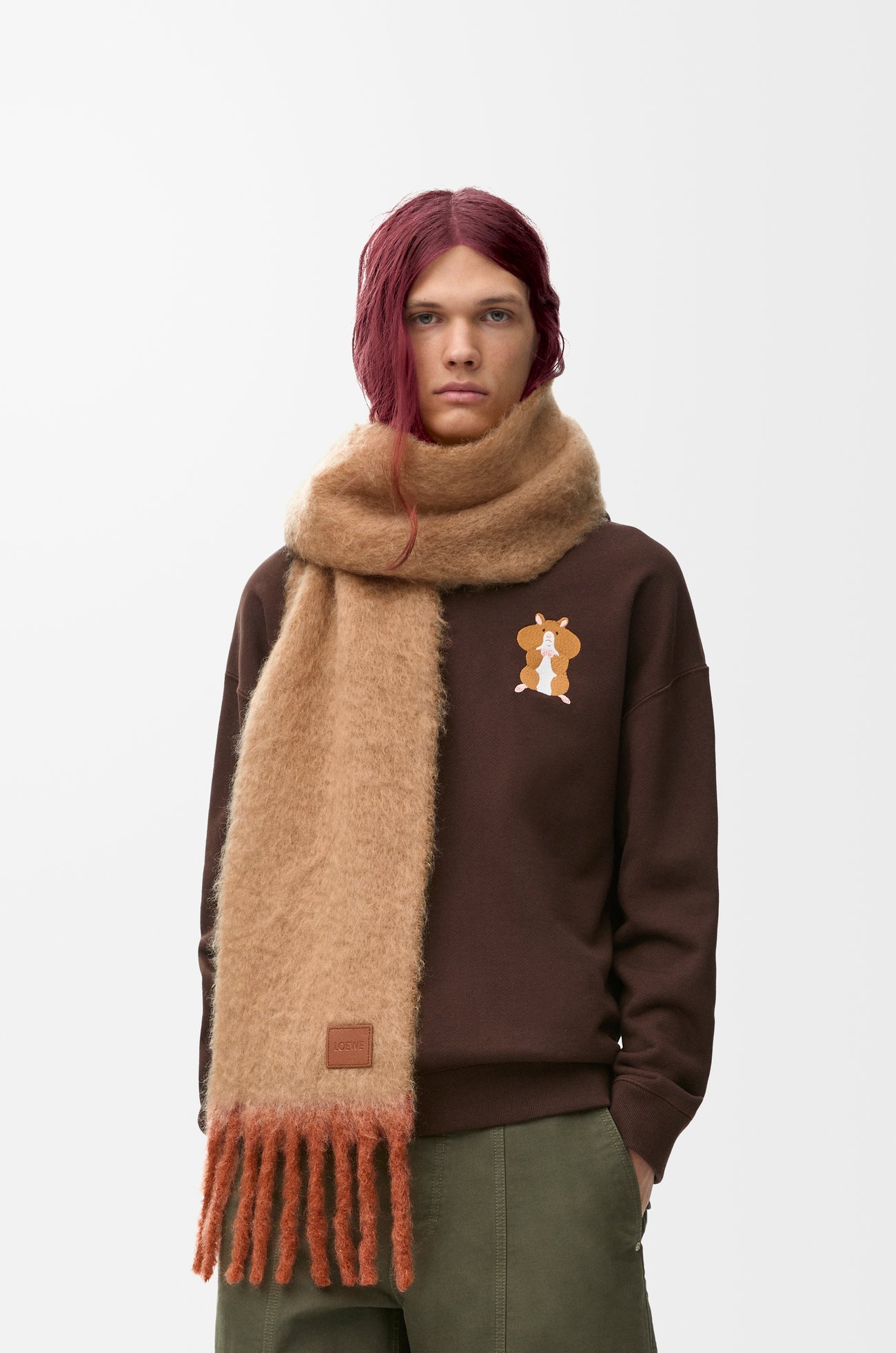 LOEWE Scarf in mohair and wool blend Beige/Orange