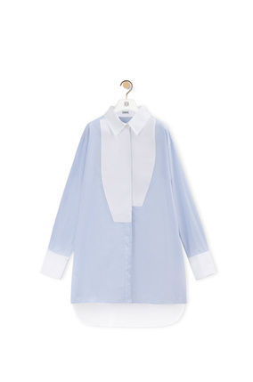 LOEWE 棉质条纹胸饰衬衫 白色/蓝色