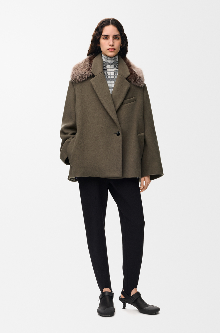 LOEWE Abrigo corto en lana y cashmere Taupe Grey