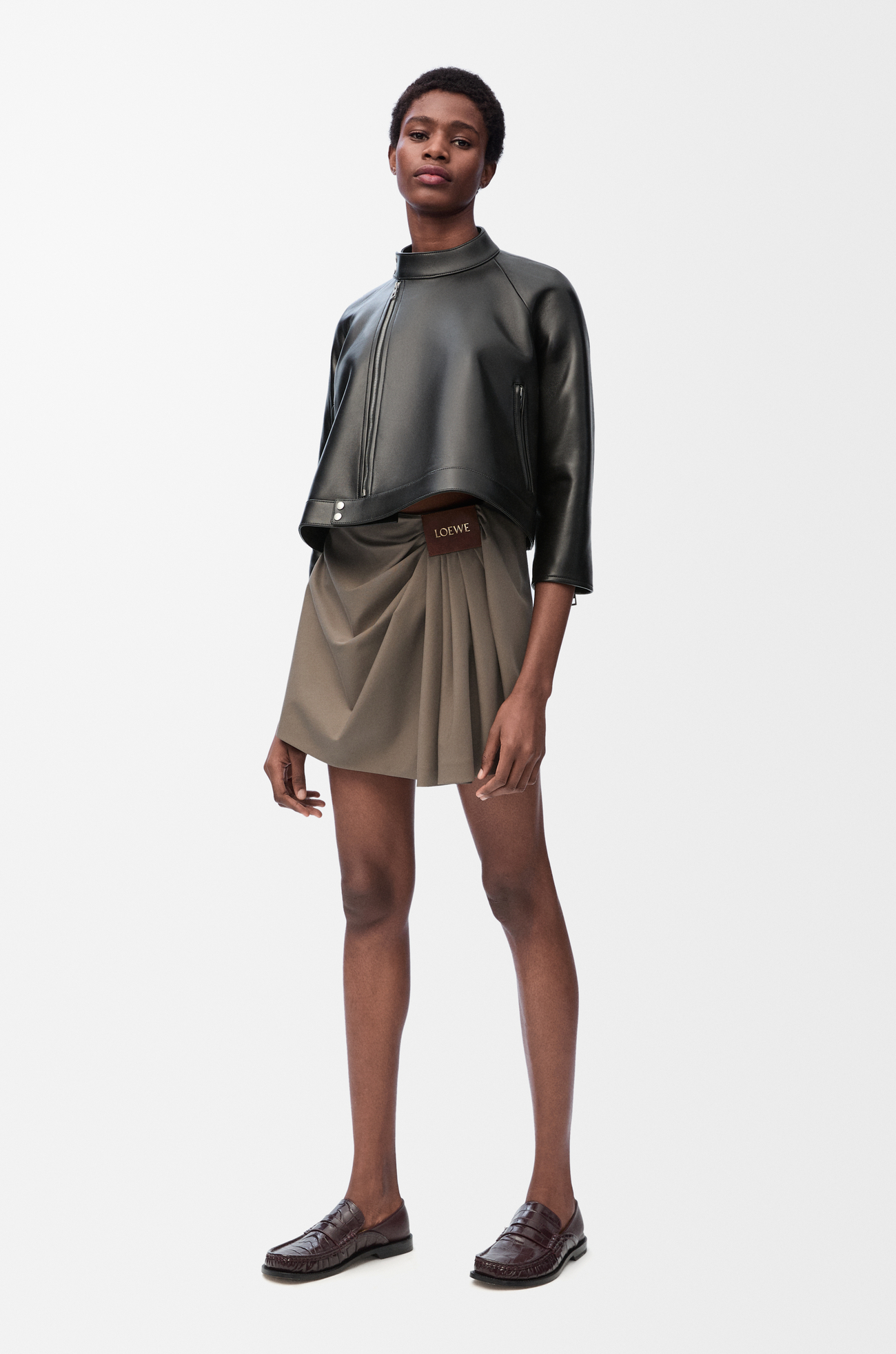 LOEWE Draped skirt in cotton and silk Khaki Brown plp_rd