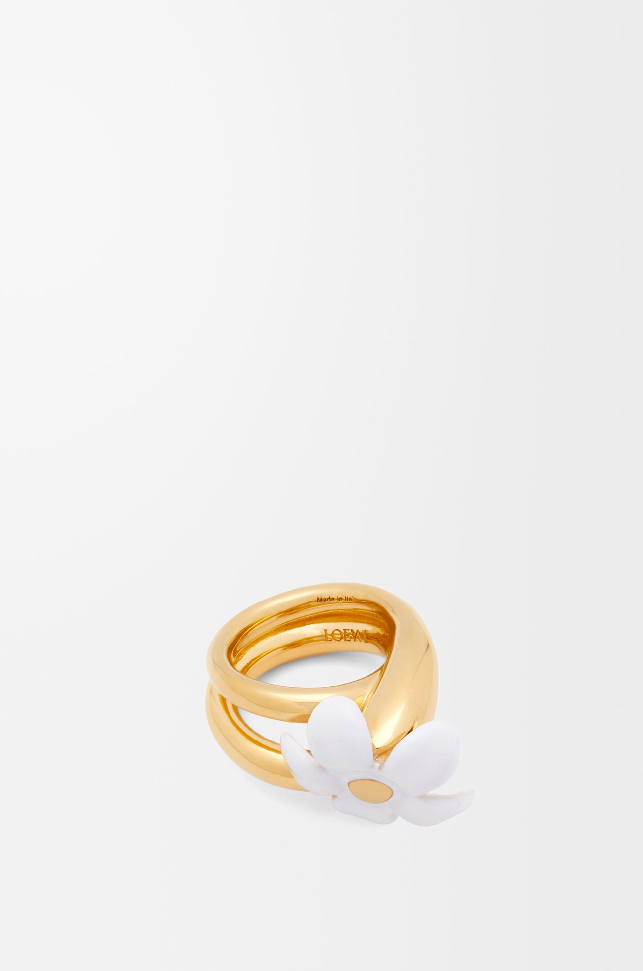 LOEWE Anillo Flor en plata de ley y esmalte Dorado/Blanco