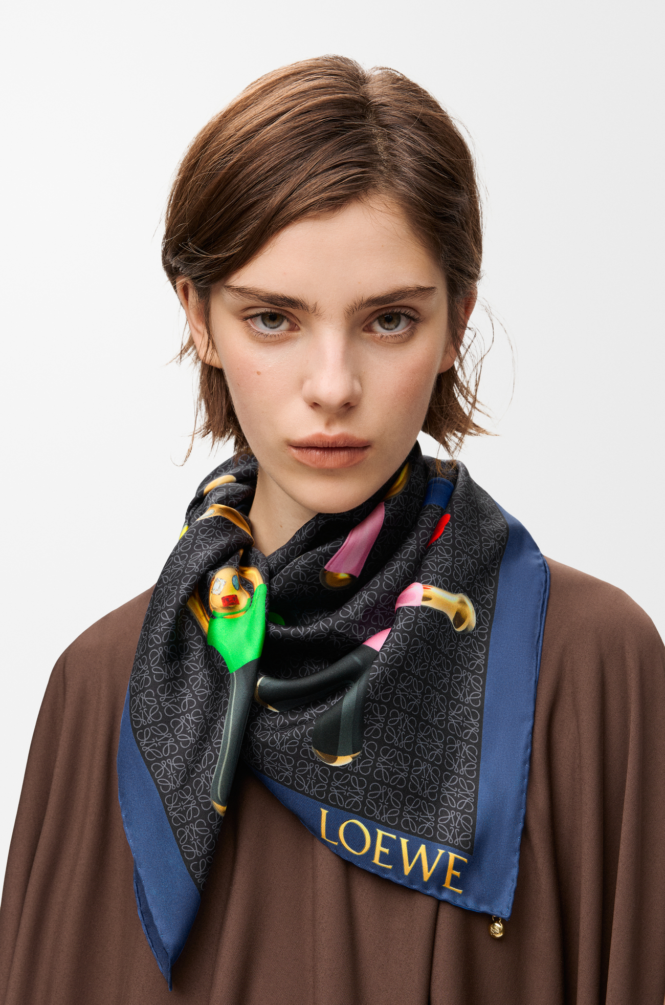 LOEWE Scarf in silk Navy Blue/Multicolor