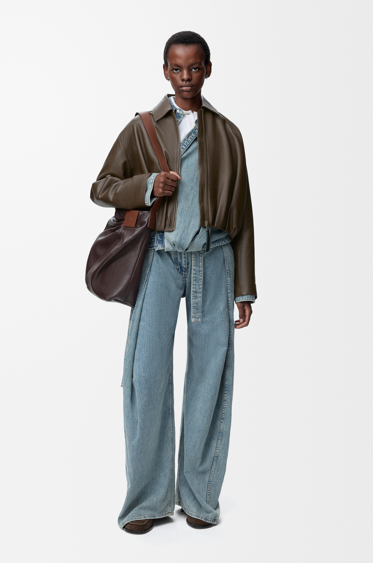 LOEWE 纳帕牛皮革垂坠夹克 深绿色