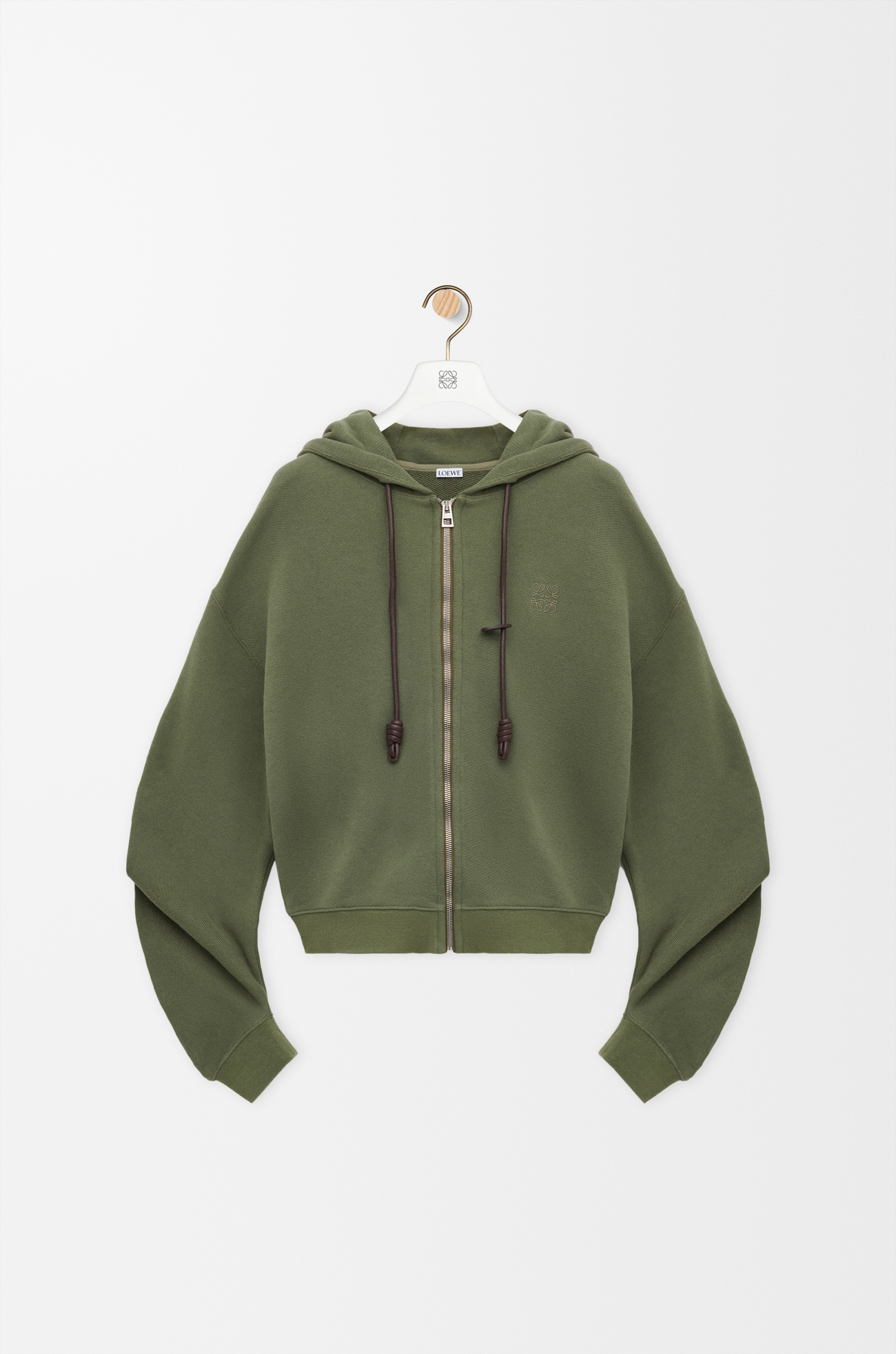 LOEWE Sweatshirt à capuche Flamenco en coton et cachemire Vert Kaki