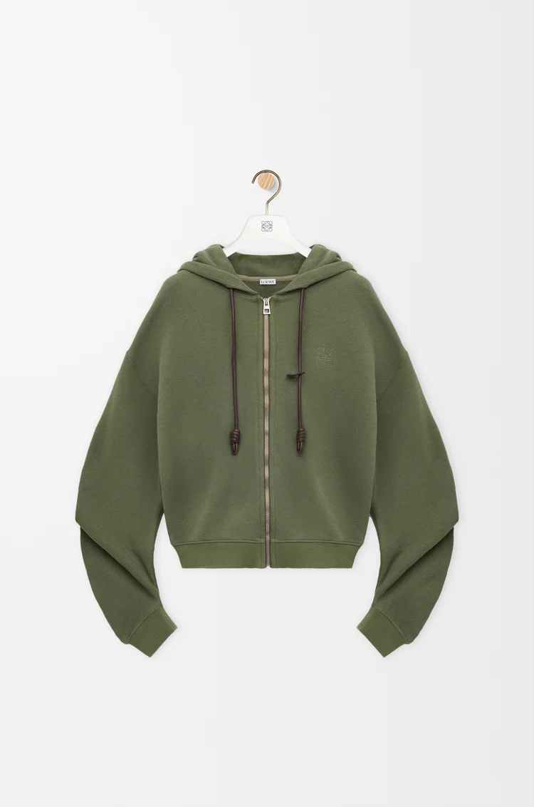 LOEWE Sweatshirt à capuche Flamenco en coton et cachemire Vert Kaki