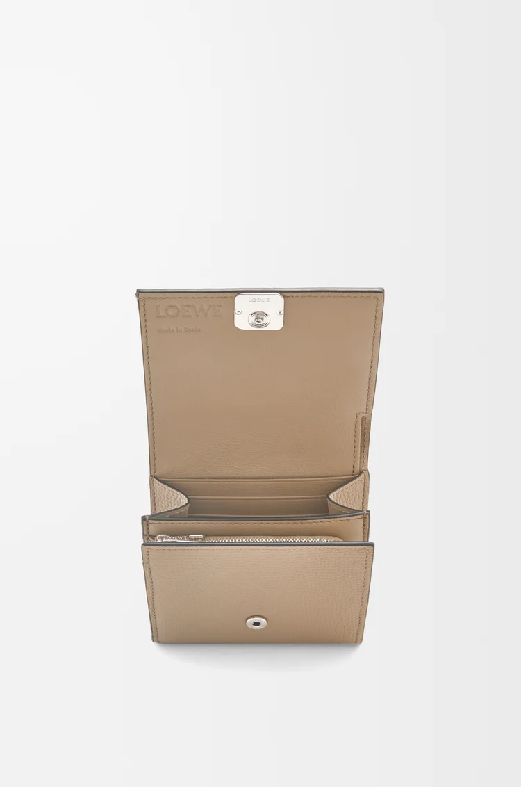 LOEWE Anagram compact flap wallet in pebble grained calfskin Sand
