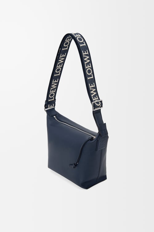 LOEWE Bolso bandolera Cubi pequeño en piel de ternera y jacquard Azul Marino