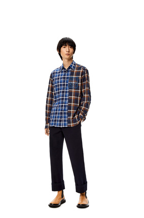 LOEWE Patchwork check shirt in cotton Navy/Brown plp_rd