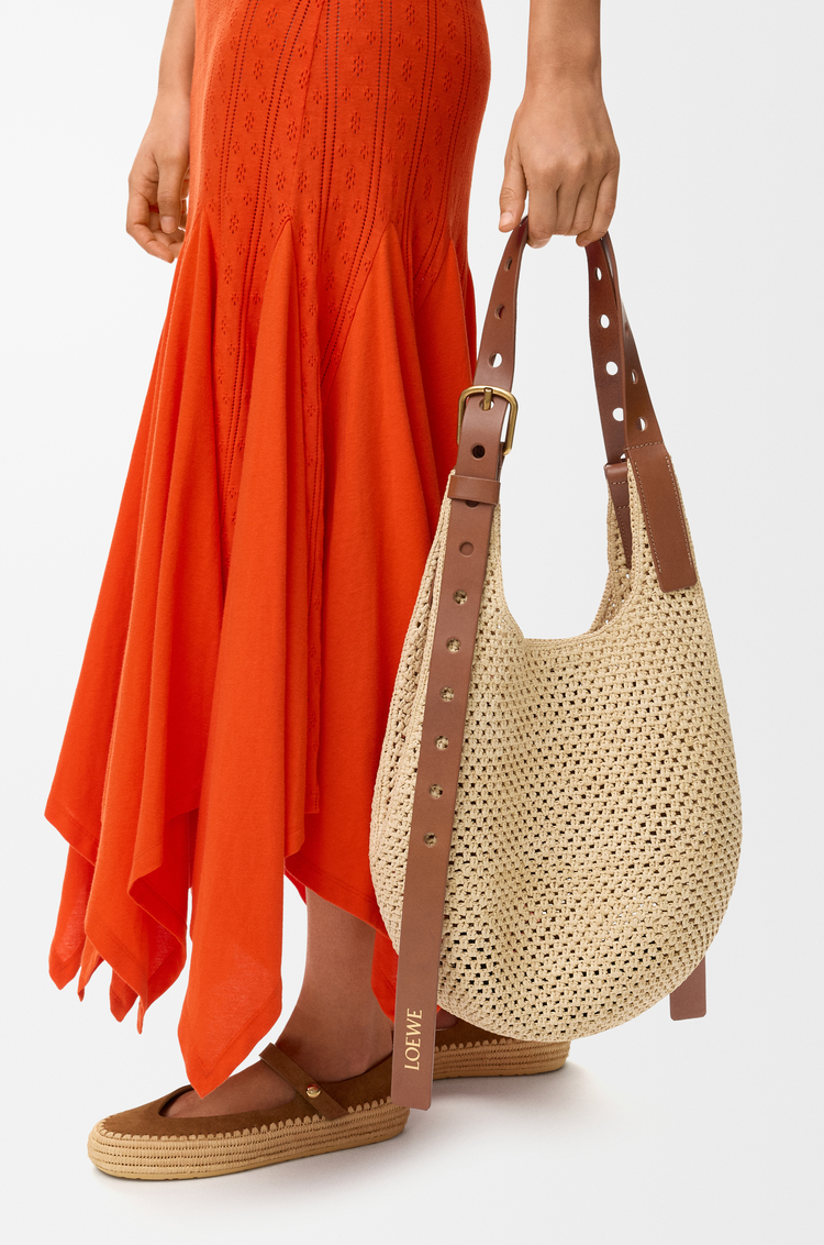 LOEWE Small Punch Hole hobo in raffia and calfskin Natural/Tan
