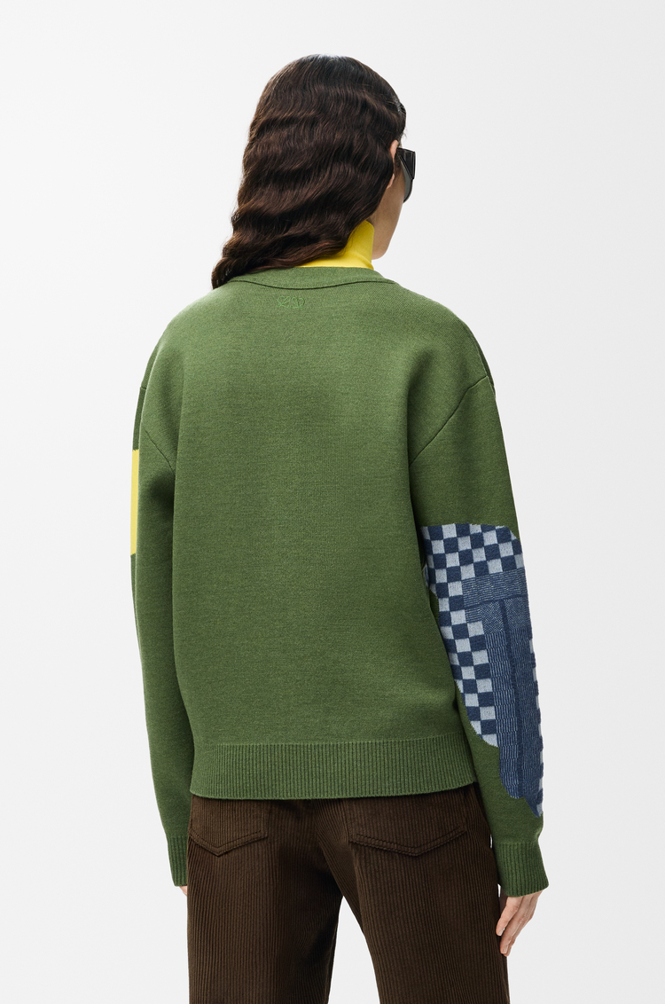 LOEWE Cárdigan en lana Verde Caqui/Multicolor