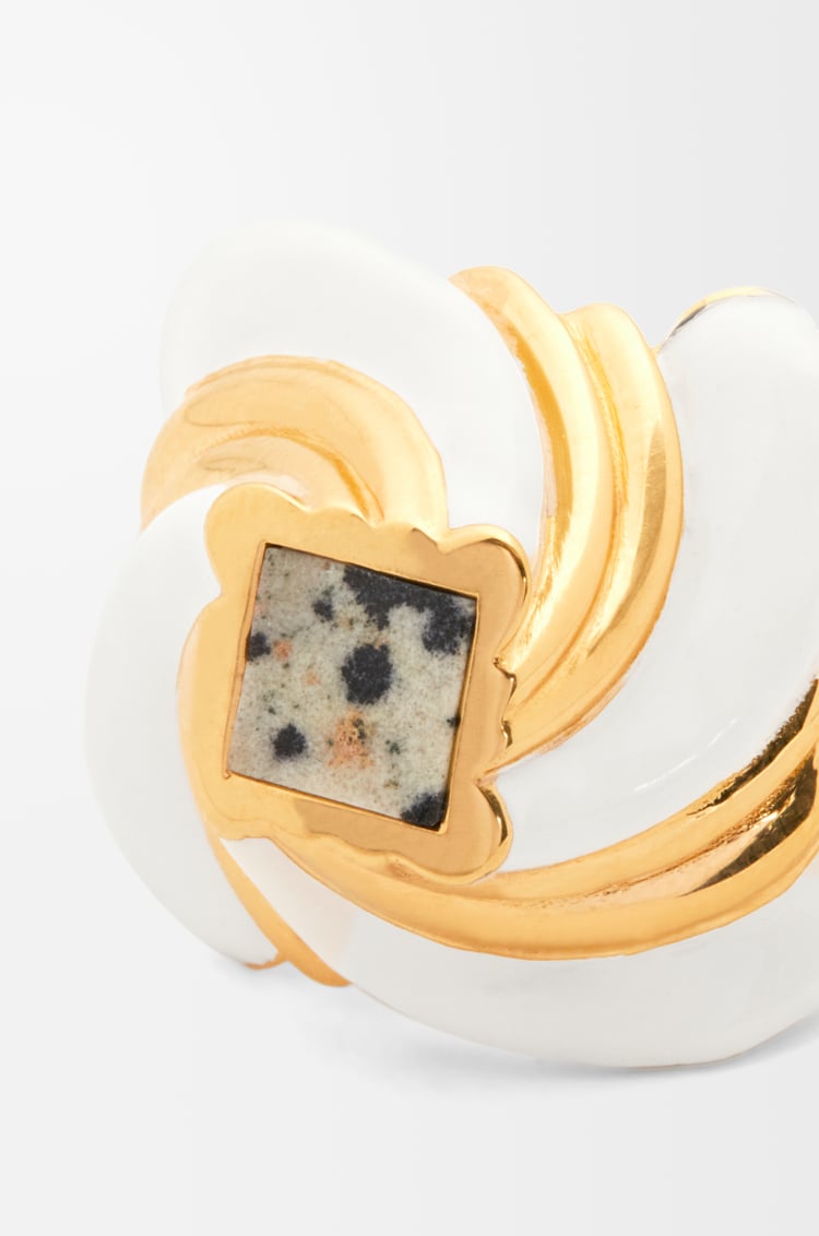 LOEWE Twisted Anagram ring in sterling silver and enamel Gold/White