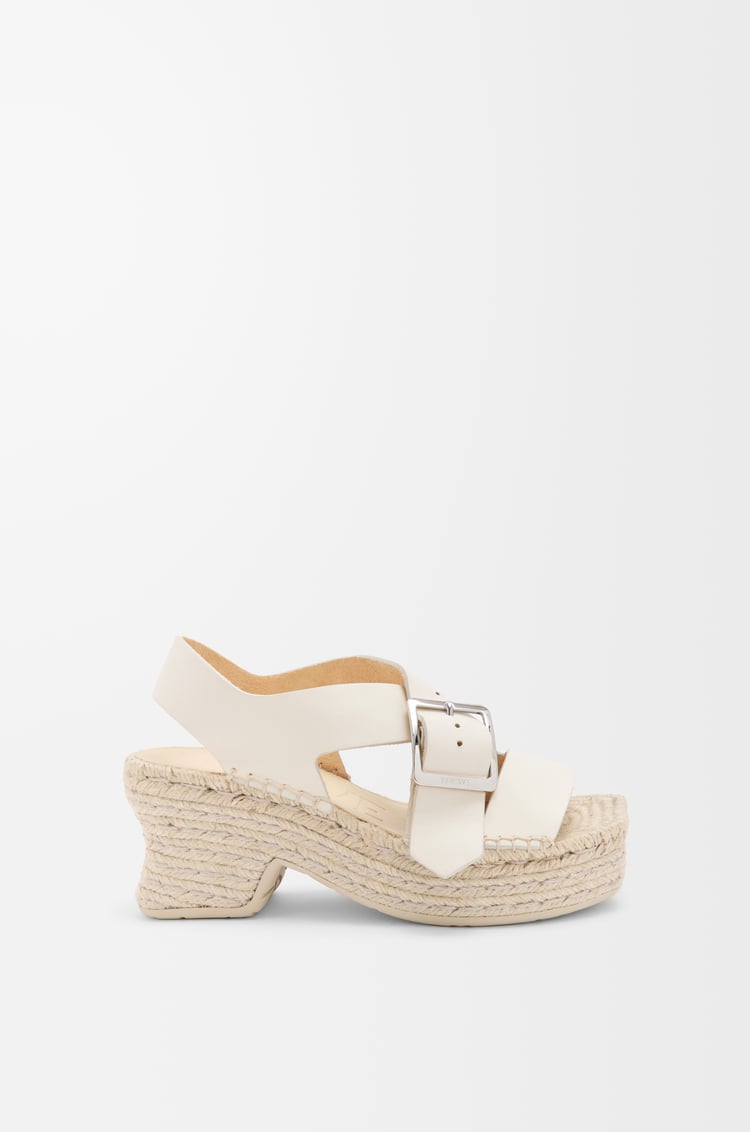 LOEWE Petal espadrille platform sandal in soft calfskin	 White
