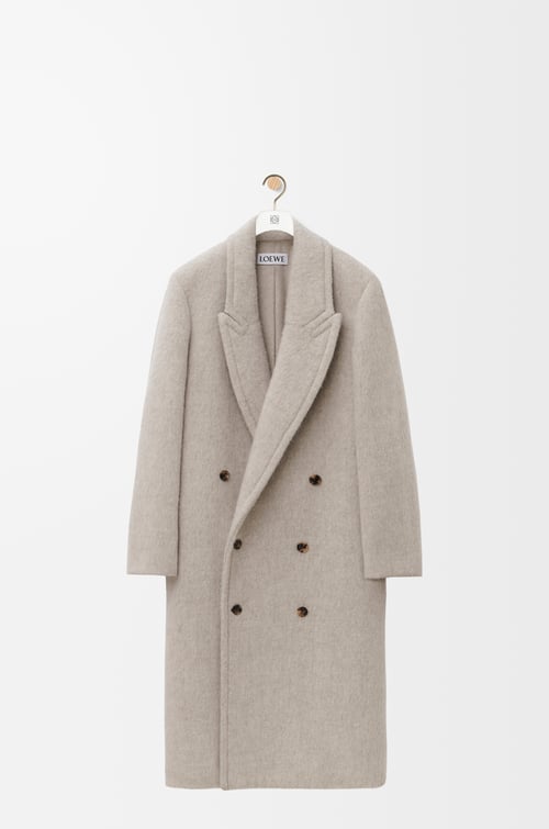 LOEWE Double-breasted coat in lama and wool Light Beige/Taupe
