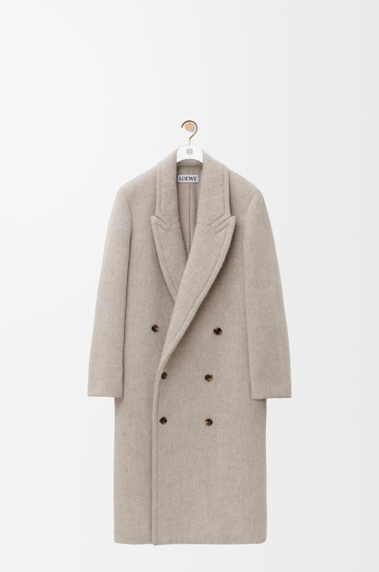 LOEWE Double-breasted coat in lama and wool Light Beige/Taupe