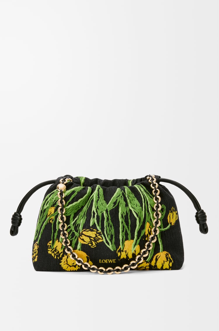 LOEWE Medium Flamenco purse in embroidered denim Black