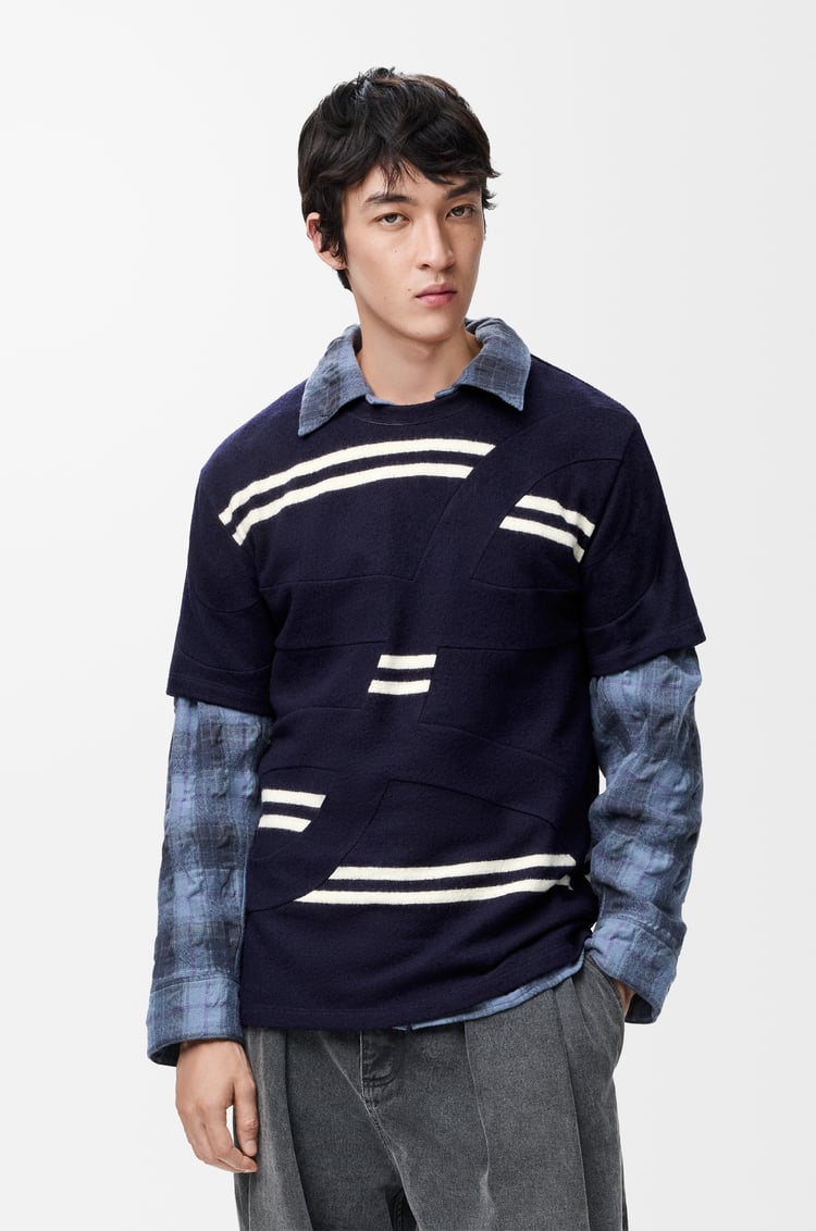 LOEWE Oversized fit T-shirt in wool Navy/White