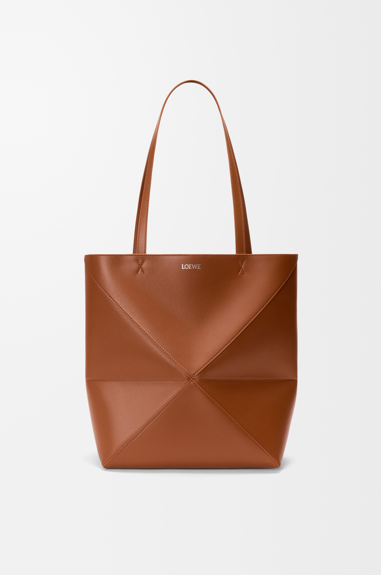 LOEWE Puzzle Fold tote moyen en cuir de veau brillant Marron Écureuil