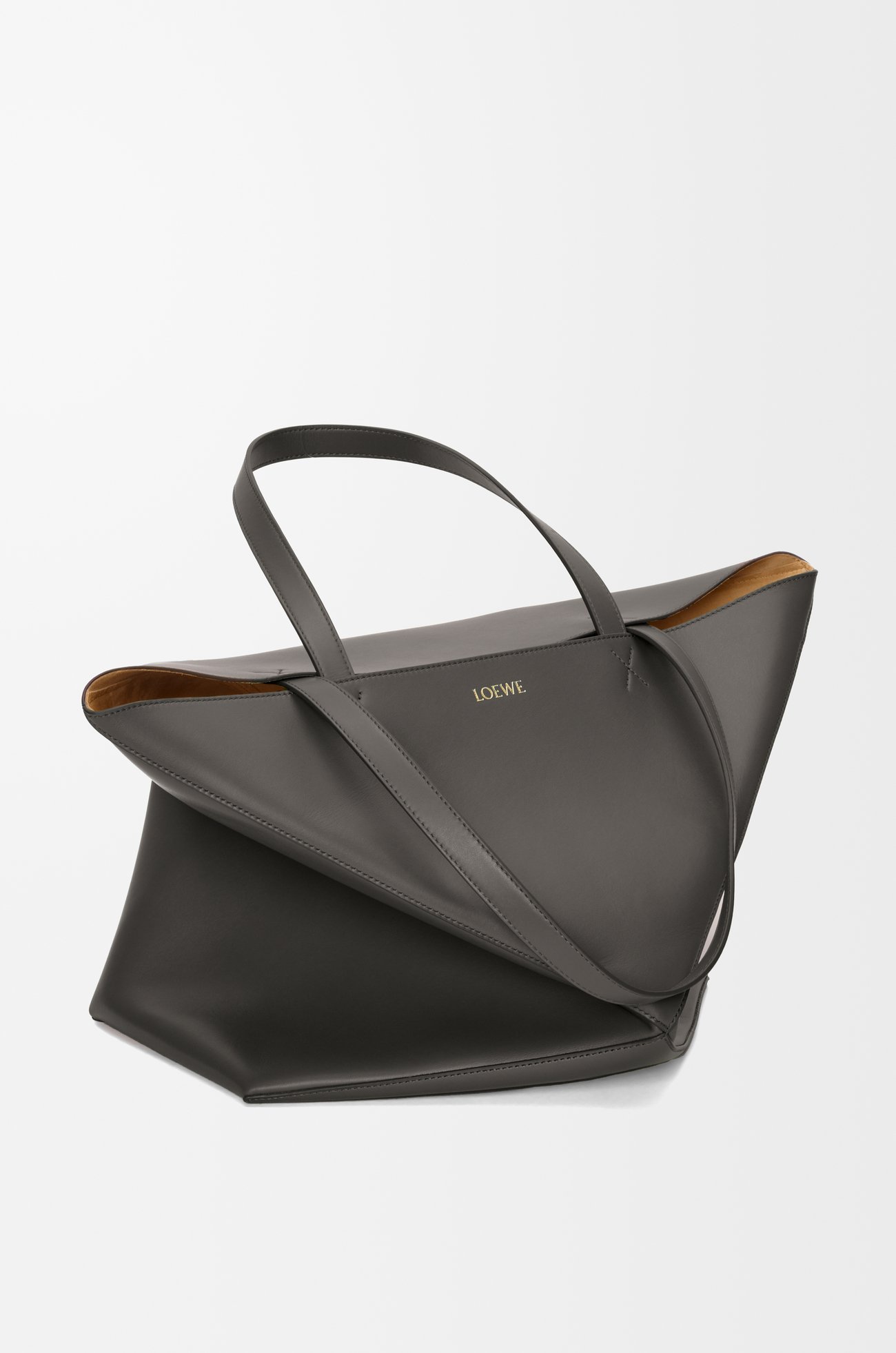 LOEWE XL Puzzle Fold tote in shiny calfskin Dark Grey