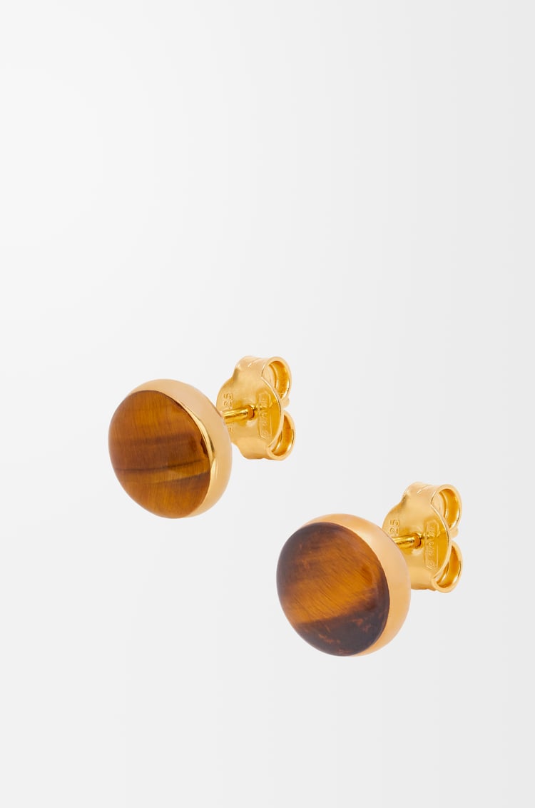 LOEWE Anagram Pebble stud earrings in sterling silver and tiger eye Gold/Brown