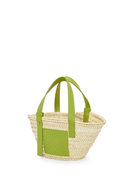 LOEWE Small Basket bag in palm leaf and calfskin Natural/Meadow Green plp_rd